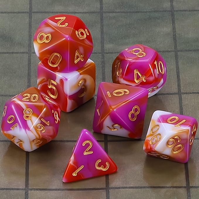 CiaraQ DND Polyhedral Dice Set for Dungeons and Dragons RPG MTG Role Playing Table Games-with 1 Dice Pouch (Red+Pink+Orange)