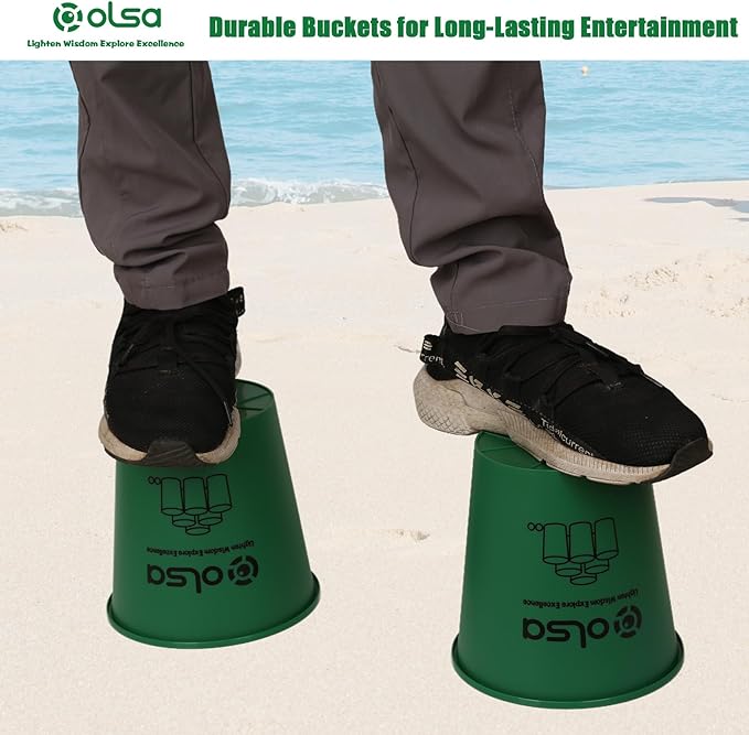 Olsa Giant Yard Pong Outdoor Games, Toss Family Games with 12 Buckets, Balls & Strength Carrying Bag for Yard Games Lawn Game Beach Games, Indoor Outdoor Games for Adults and Family (Green & Blue)