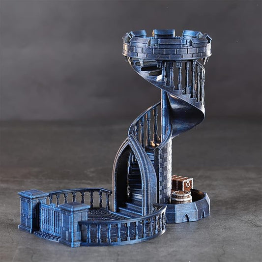 AUSPDICE Dice Rolling Tower and Tray with Spiral Stairs Perfect for Board Game, D&D Dungeons and Dragons, RPG and Pathfinder Role Playing Games (Antique Blue Color)