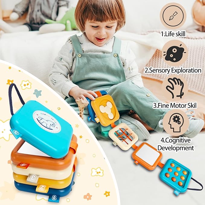 weirtoya Baby Busy Board for 1 Year Old, Montessori Toys for 1 Year Old Toddler Toys Travel Activities Busy Cube Gifts for Baby Boy Girl My First Montessori Busy Board
