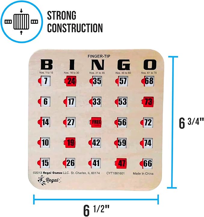 Regal Bingo Bulk Bingo Cards with Sliding Windows - Reusable Large Print Bingo Game Cards for Adults Large Group - 10 Pack, Woodgrain