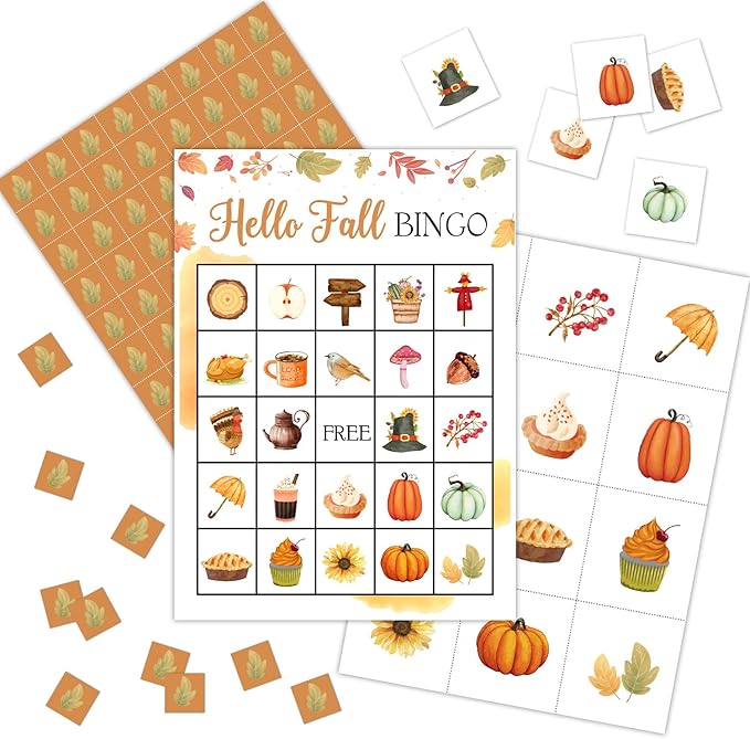 Ziyouza Happy Fall Bingo - Thanksgiving Bingo Games for 24 Players, Family or Adults, Great Party & Classroom Game
