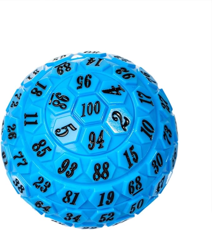 100 Sided Polyhedral Dice, Single D100 Game Dice, 100 Sided Cube with Black Pouch, D100 Die 48MM (Blue with Black Number)