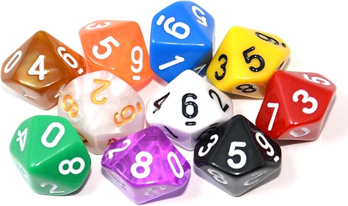 SmartDealsPro 10-Pack D4 D6 D8 D10 D12 Multi Colored Polyhedral Dice for for Dungeons and Dragons DND RPG MTG Table Games (Mix Color(Opaque&Pearl&Transparent, D10)