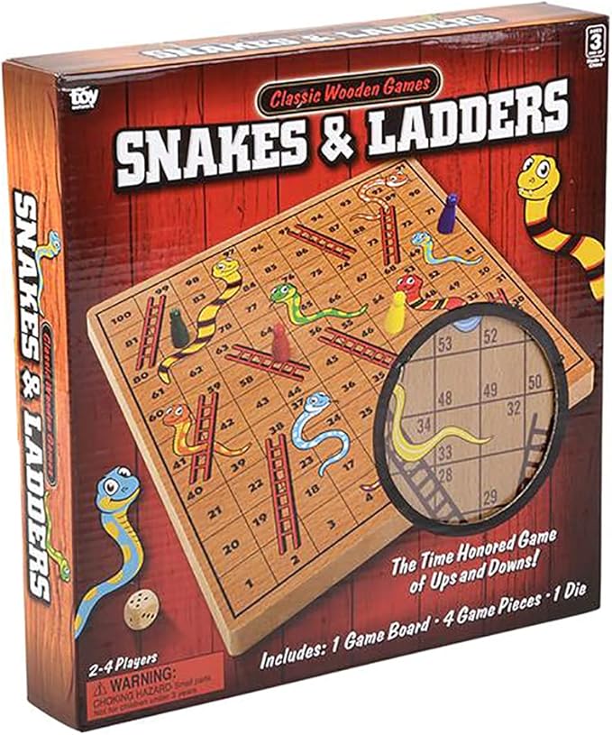 The Dreidel Company Classic Wooden Board Games, Great for Prizes, 10" (10" Wooden Snakes & Ladders)