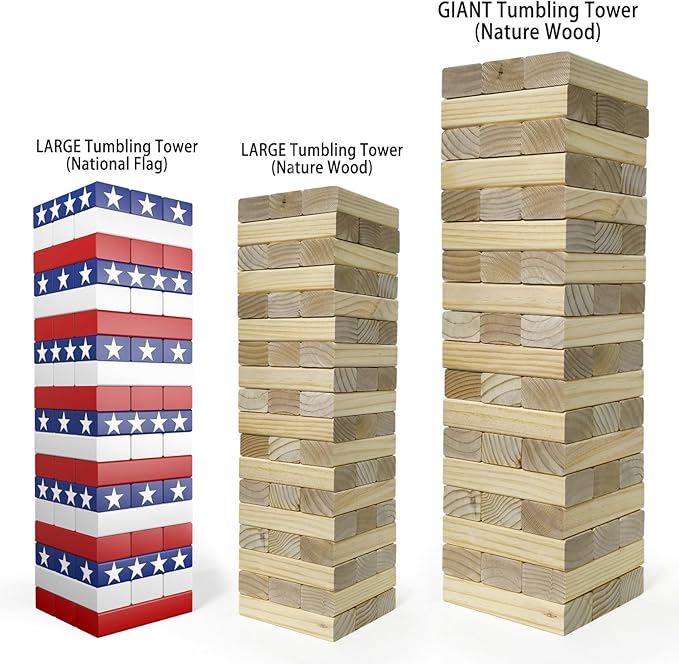 Nattork Giant Tumbling Tower (Stack from 1.77Ft to 4+ Ft), Wood Stacking Giant Blocks Game| Made from Premium Pine Wood| Ideal for Family, 54PCS Stars