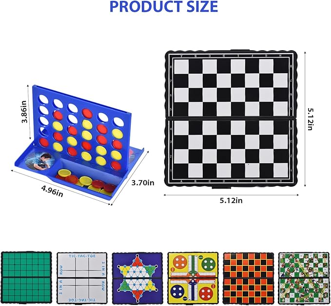 8-in-1 Mini Magnetic Chess Game Set with Portable Folding Magnet Board Pocket Games, Family Trips Camping Activities Party Games for Kids and Adults
