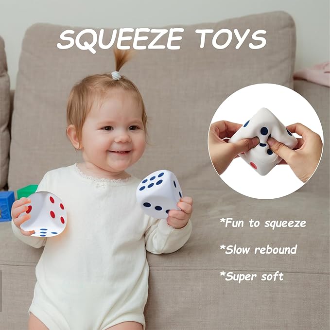 2 Pack 3.1 inch Foam Dice Stress Balls,Squishies Dice Squeeze Stress Ball Toy with Dots 6 Sides for Kids,Teenagers,Adults Board Games, to Get Your Luck Numbers,Relieve Stress Anxiety