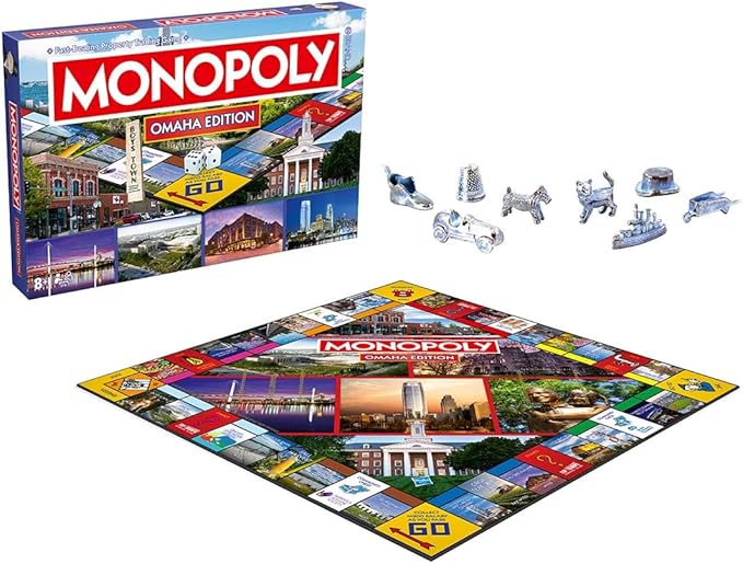 Monopoly Board Game Omaha NE Edition : 2-6 Players Family Board Games for Kids and Adults, Board Games for Kids 8 and up, for Kids and Adults, Ideal for Game Night