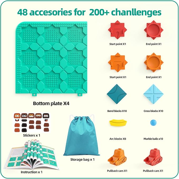 Logical Road Builder, Large Stem Games Board Game for 4 5 6 7 Years, Montessori Toys for 3+ Year Old, Maze Racer Gifts for Kids 4-8 Years Old