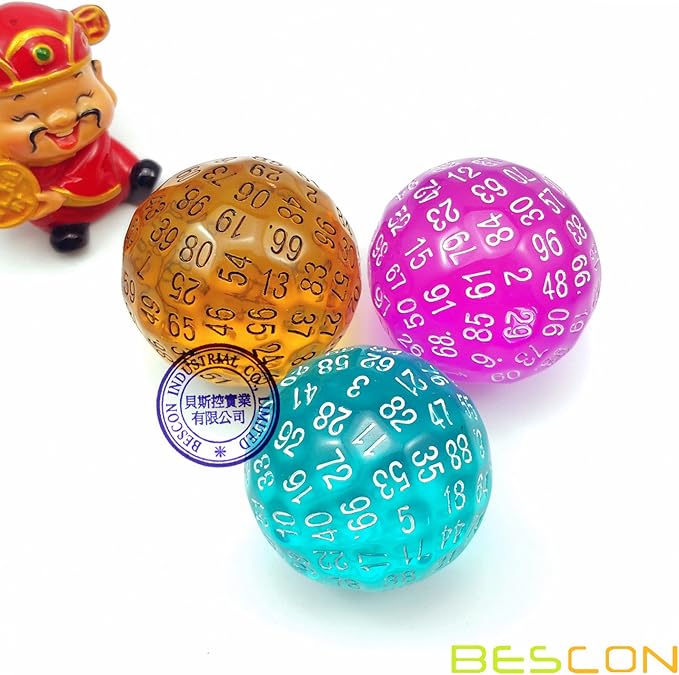 Bescon Translucent Polyhedral Dice 100 Sides Dice, Transparent D100 die, 100 Sided Cube, D100 Game Dice,100-Sided Cube of Amber