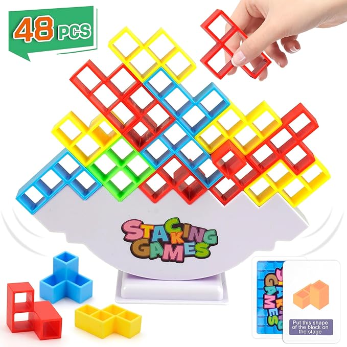 Tetra Tower Balance Stacking Game, Building Balance Blocks Board Game, Team Toys Building Block, 2+ Players Family Games for Kids, Adults, Party, Friends, Team, Travel-48 Pcs