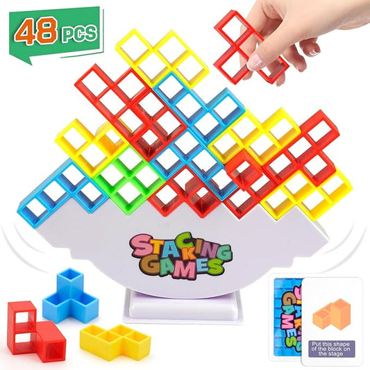 Tetra Tower Balance Stacking Game, Building Balance Blocks Board Game, Team Toys Building Block, 2+ Players Family Games for Kids, Adults, Party, Friends, Team, Travel-48 Pcs