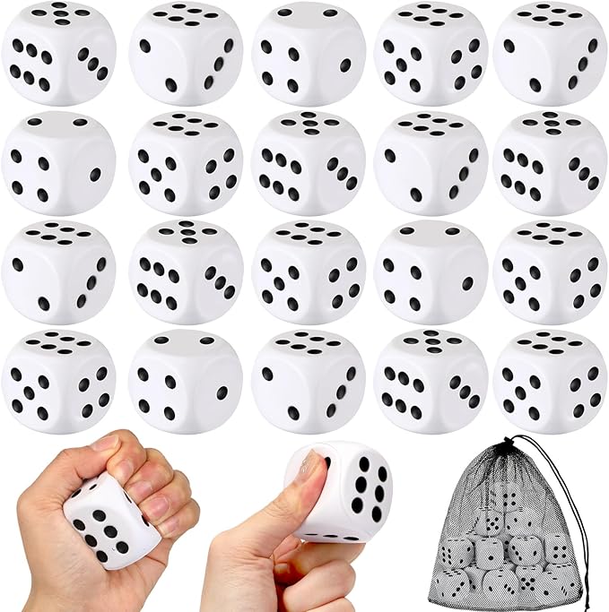 24 Pcs Foam Dice Stress Ball 1.57 Inch Fake Soft Slow Dot Stress Anxiety Relief Dice Toys for Kids Adults Board Game Casino Themed Decoration Party Pool Toy Favors School Supplies