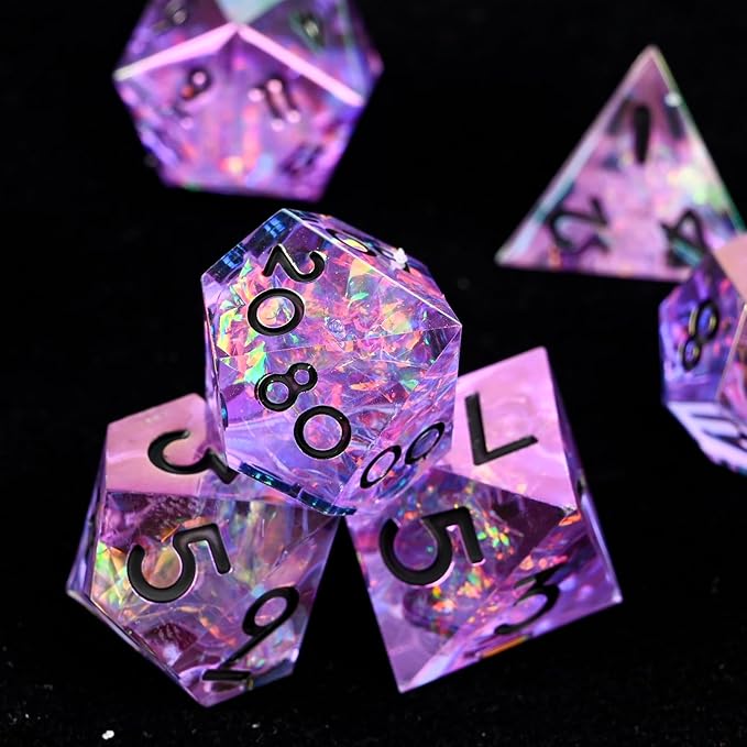 Electroplated Resin Dice Set, Resin Edge Sharp for Dungeons & Dragons RPG, MTG Board Games with Gift Box (Electroplating Purple Color)