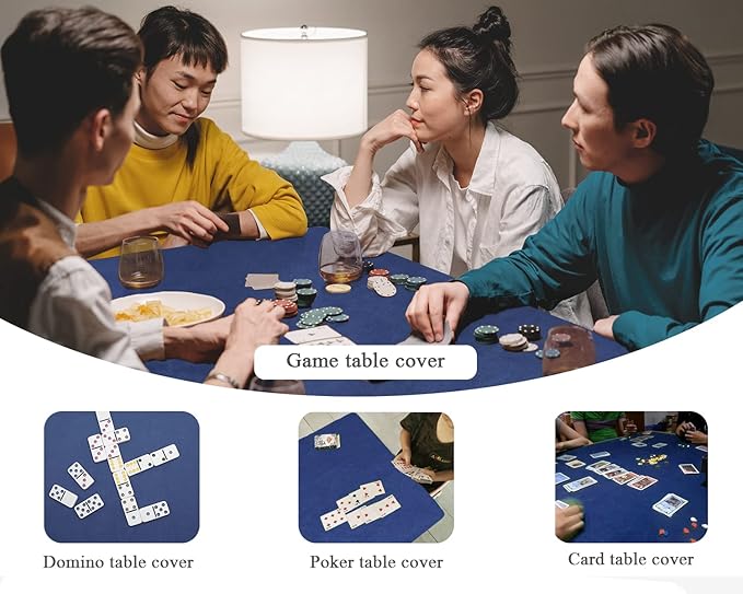 Game Table Cover - Mahjong, Poker, Bridge - Machine Washable Felt - 36" x 36" Blue