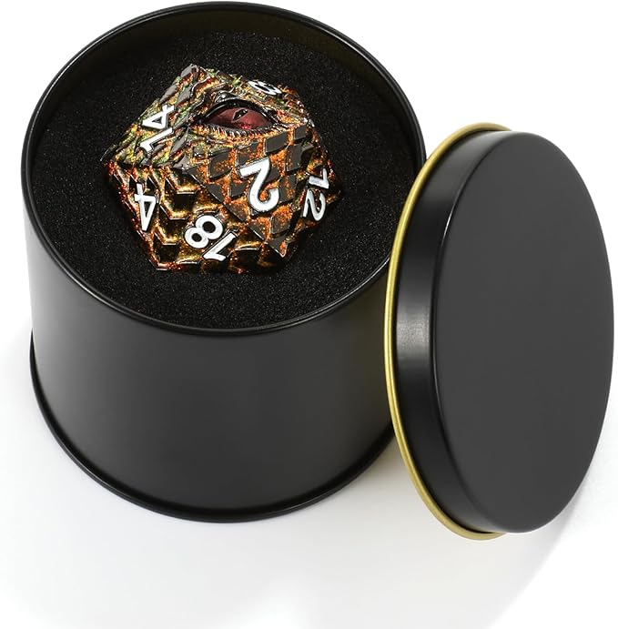 Dragon Eye Scale DND Metal Dice,33mm 20 Sided Giant D20, Large Polyhedral Dice, D&D Metal Dice Set for Dungeons and Dragons, RPG, MTG & Tabletop Games(Glitter Golden with Red Eye)