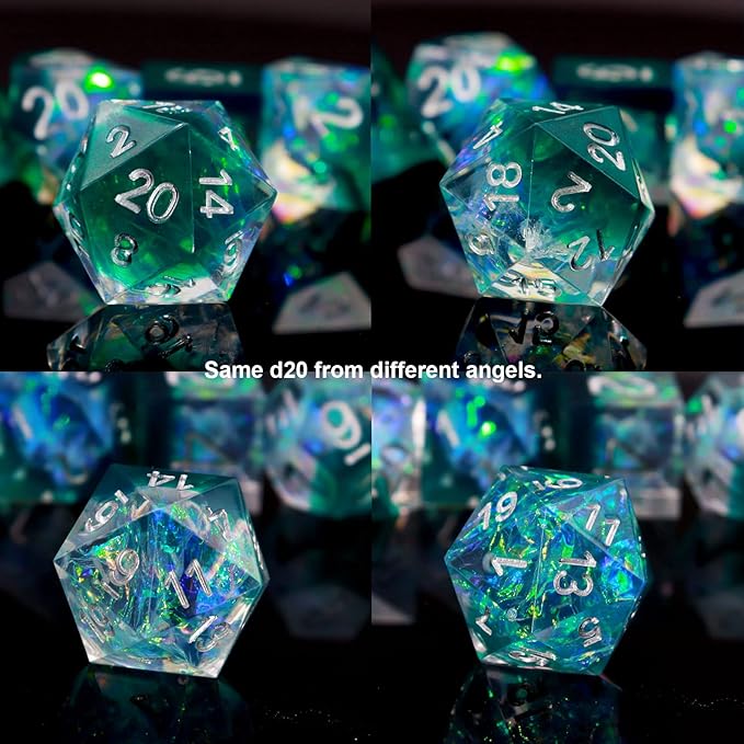 Haxtec DND Dice Set Sharp Edge Resin Dice Iridecent Inclusion with Dice Case Green D&D Dice for RPG Role Playing Games Dungeons and Dragons Gift Galaxy Series