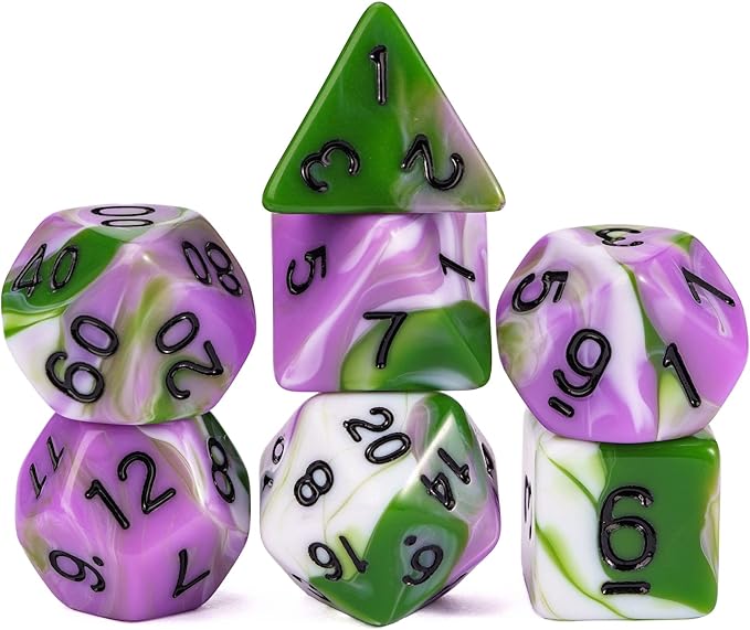 7-Die DND Dice Set Polyhedral Dice Set with a Leather Dice Bag, D&D Dice Set for Dungeons and Dragons, RPG, MTG Table Games (Tricolor GPW)