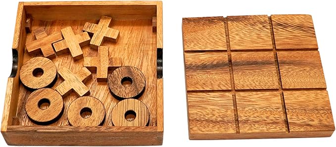 BSIRI Wooden Tic Tac Toe Game - Brain Teaser Puzzles for Adults and Unique Gifts for Kids, Coffee Table Decor Living Room Decor Modern Wood Decor, Classic Board Games for Family (5.5 Inch)