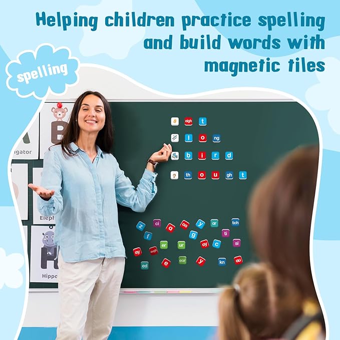 Magnetic Letter Tiles, Phonics Spelling Games Speech Therapy Phonemic Awareness Alphabet Fridge Magnets Learn to Read Science Reading Manipulative Elkonin Box Preschool Kindergarten Classroom