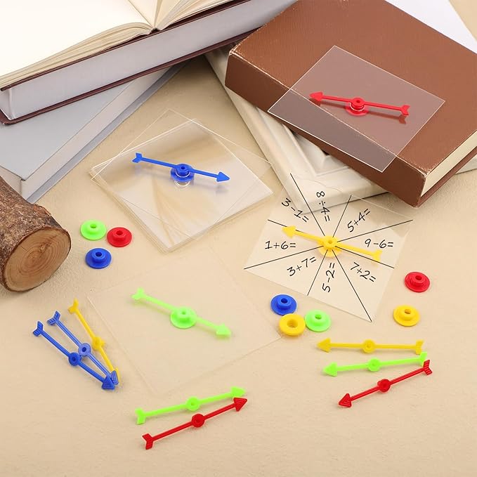 12pcs Game Spinners, Blank Acrylic Board with Rotating Arrows Clear Transparent Erasable Arrow Game Spinners for Classroom Activities (Square, Colorful Arrow)