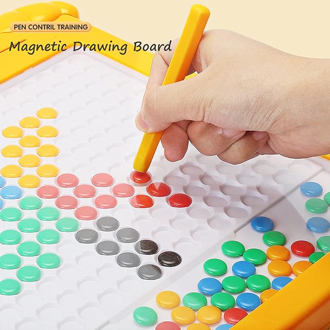 Magnetic Dots Board for Kids Toddlers, Magnetic Drawing Board with Magnetic Pen, Magnetic Dot Art, Montessori Educational Traveling Toy for 2 3 4 5 6 Years Old, 13.4” (Yellow)