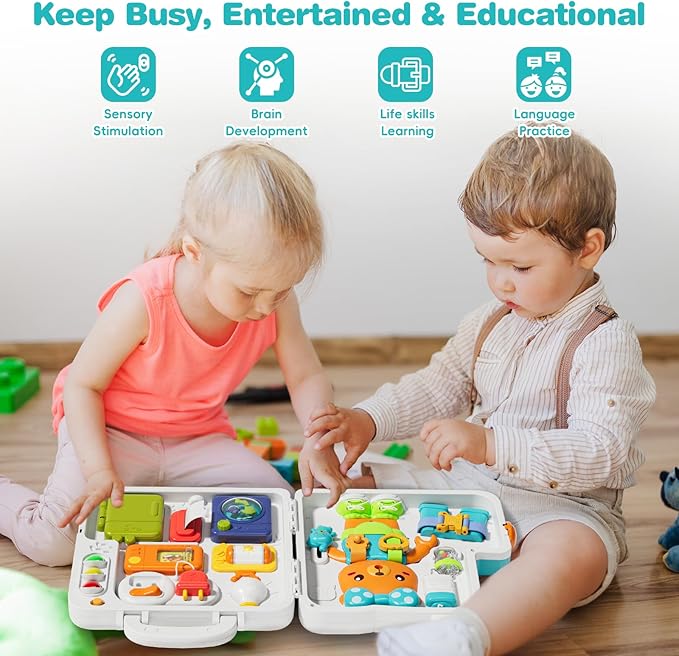 Hangrui Montessori Toys for 1 Year Old, Musical Busy Board, Learning Sensory Toddler Toys for 1-3, Motor Skills Developmental Toy for 12-18 Month, Birthday Gift Travel Toys for 1+ Year Old Boy Girl