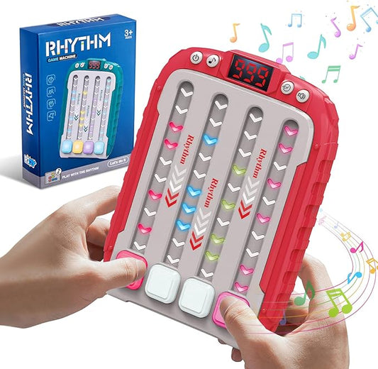 Electronic Music Rhythm Game Machine, Handheld Game for Kids, Travel Game Fast Press Push Game Fidget Toy, Autism Toy Puzzle Game with Music & Light, Toys Gifts for Boys Girls Ages 3-12 (Pink)