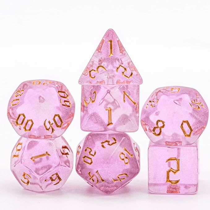 7-Die DND Dice Set Polyhedral Dice Set with a Leather Dice Bag, D&D Dice Set for Dungeons and Dragons, RPG, MTG Table Games (Pink/G)