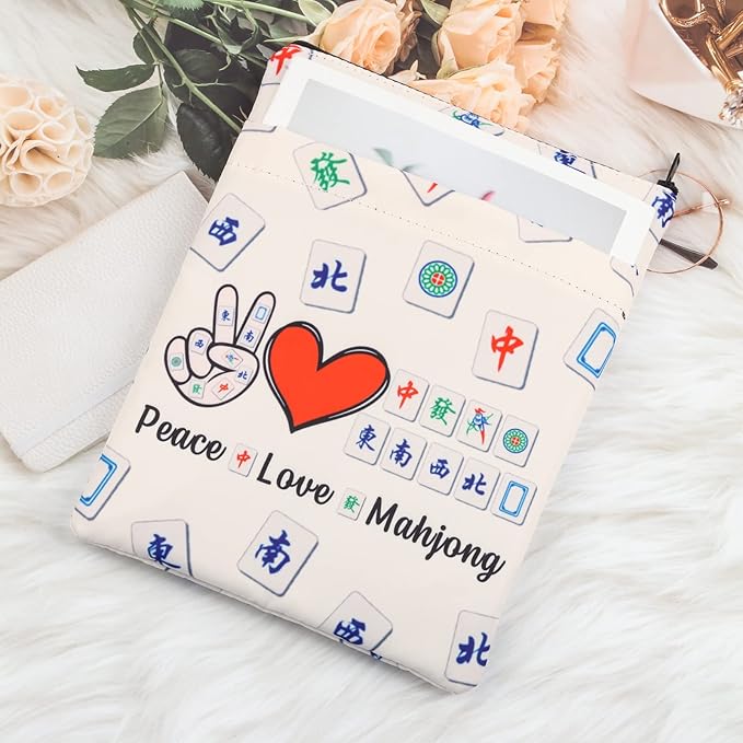 MNIGIU Funny Mahjong Gift Mahjong Lover Gift Peace Love Mahjong Book Sleeve Board Game Lover Gift Lucky Mahjong Book Protector Cover (Peace Love Mahjong)
