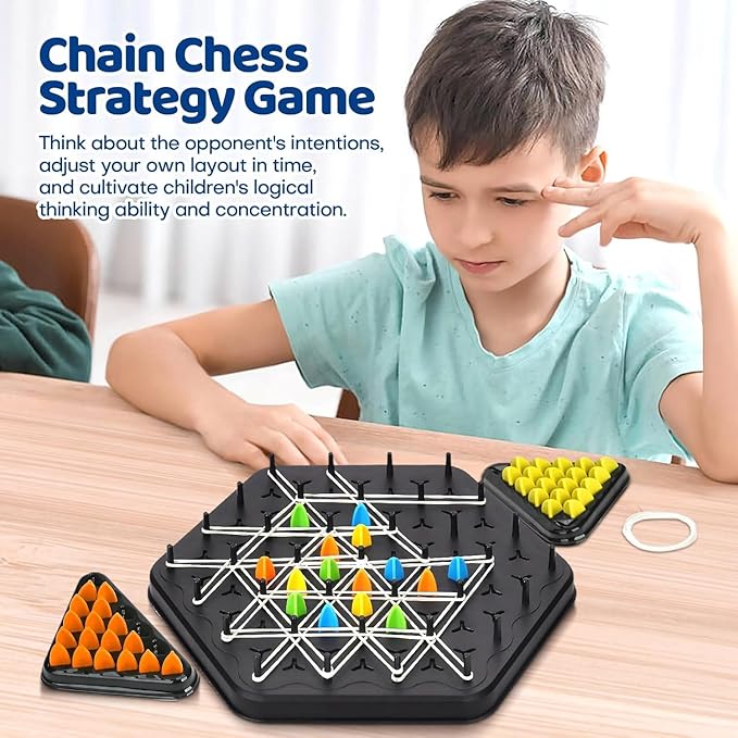 Chain Triangle Chess Game, Triggle Rubber Band Game, Triangle Chain Chess Game Set, Strategy Board Games, Famliy Night Games for Kids and Adults, 2 to 4 Players