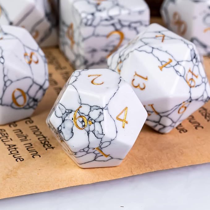 UDIXI Howlite Stone Dice Set D&D 7PCS Gemstone Dice Polyhedral DND Dice with Gift Case for Dungeons and Dragons Role Playing Games Tabletop Games