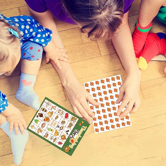 Thanksgiving Bingo Game for Kids 24 Players 8 Designs Multi Color Holiday School Activity Party Game Supplies
