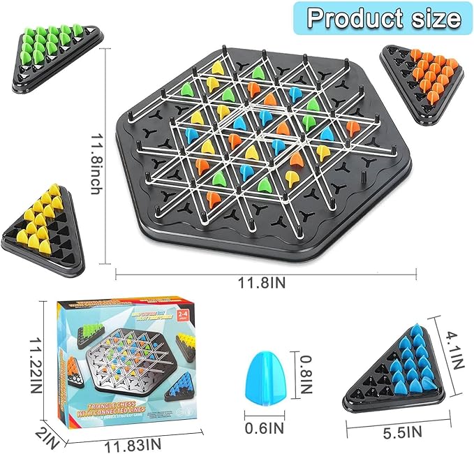 Chain Triangle Chess Game, Board Games for Kids 8-12 and Family Night, Family Games for Kids and Adults, Triangle Rubber Band Game, Christmas Toys Interactive Game for 2 to 4 Players