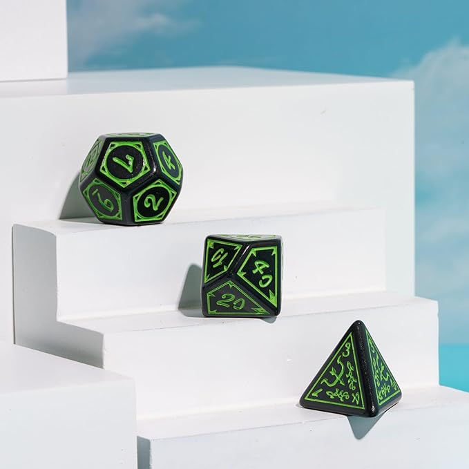 DND Dice Set -D&D Polyhedral Dice (7 Pcs) Druid Dice with Leather Dice Bag for Dungeons and Dragons Role Playing Dice Games RPGs(Druid - Black Green)