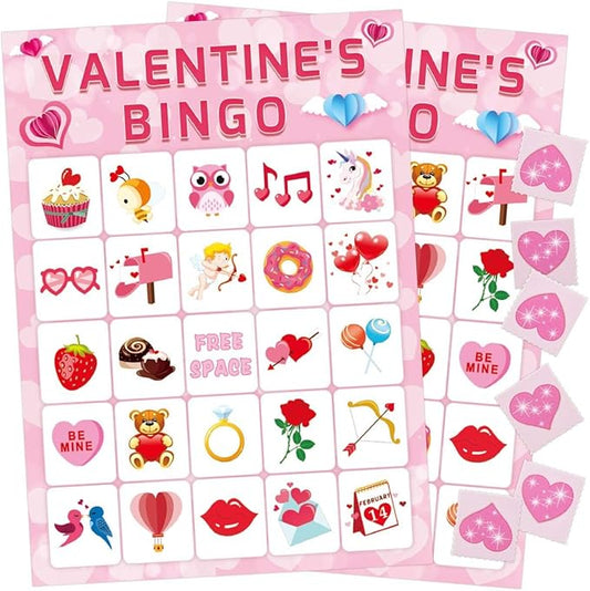 Valentine's Day Bingo Game for Kids 24 Players Valentine Party Game