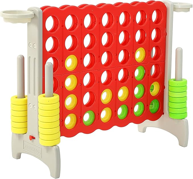 SDADI Giant 33 Inch 4-in-A-Row Hoop Connect Strategy Game and Basketball Indoor/Outdoor Family Fun Board for Toddlers, Kids, Adults, Gray and Red