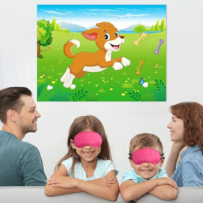 Morcheiong Pin The Tail on The Dog Birthday Party Game with 48pcs Bones, Give The Puppy A Bone Game for Kids' Dog Birthday Party Supplies