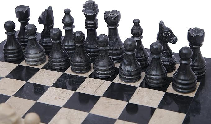 15 Inch Luxury Chess Set Classic Chess Boards for Adults with Handcrafted Stone Board & Marble Chess Pieces Ideal for Home Decor (Black & Virona)