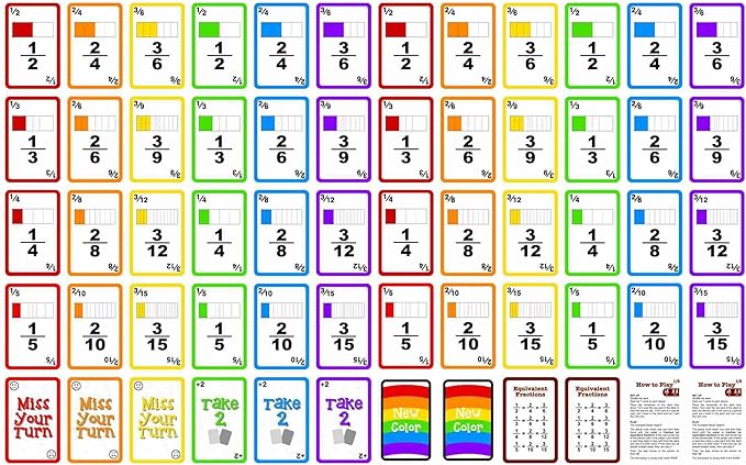 Fractions Wild - Match Fraction Number or Color to be The First to get rid of All Your Cards! Easy to Learn, Fun to pla Math Game for 3rd, 4th, 5th and 6th Grades.