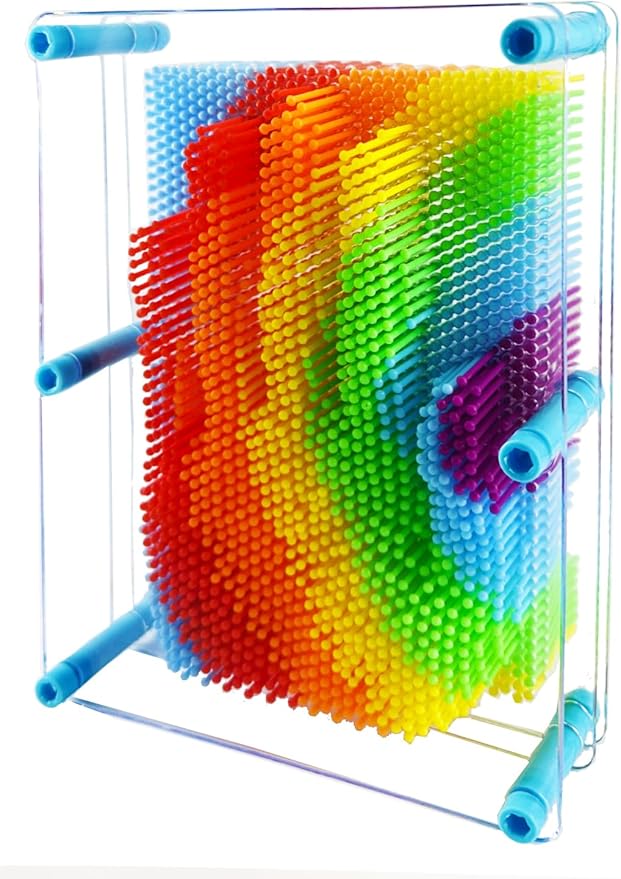 3D Pin Art Intellectual Fun Toy Rainbow Pin Art Palm Board Extra Large(6 x8 Inches) Arouse Sense of Imagination Innovative Boundless Creativity