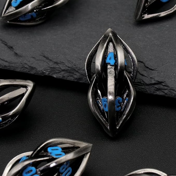DND Dice Set for Dungeons and Dragons, Metal D&D Dice 7PS/Set, ZHOORQI Polyhedral Dices Set for Role Playing Game Gifts(Arcanum-Blue)