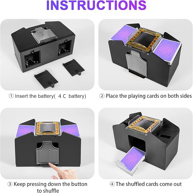 Automatic Card Shuffler 4 Deck,Battery-Operated Electric UNO Poker Shuffler,Playing Card Shuffler for Home Card Game,Travel