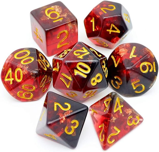 Haxtec DND Dice Set 7PCS Polyhedral D&D Dice for Roleplaying Dice Games as Dungeons and Dragons (Black Red Gold Foil)
