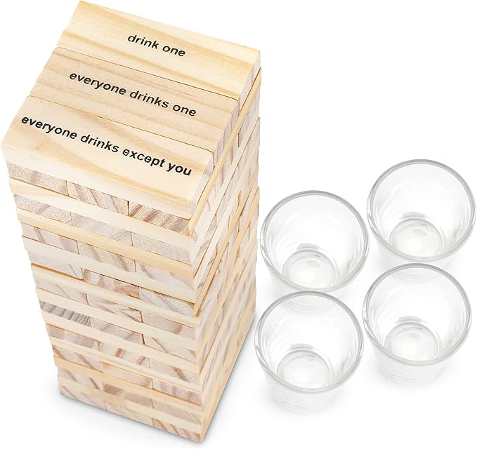 True Stack Blocks Game - Indoor or Outdoor Games for Adults - Adult Drinking Games - Stacking Game with Shot Glasses - Set of 1