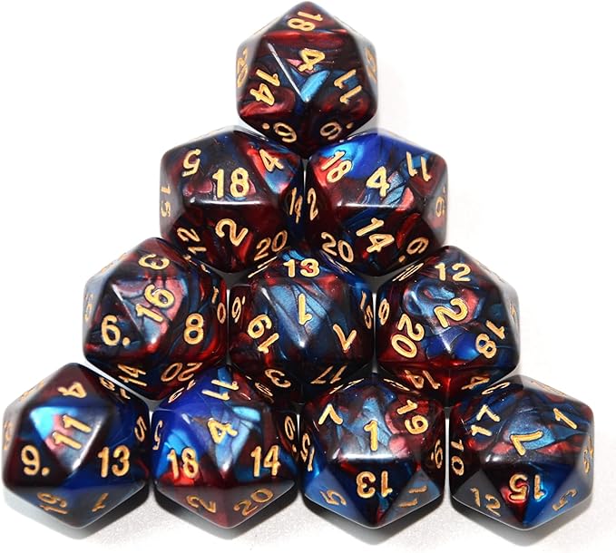 SmartDealsPro 10-Pack 20 Sided Dice D20 Polyhedral Dice for DND RPG MTG Table Game(Blue-Red)