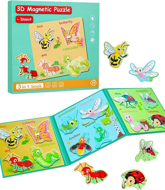 Magnetic Puzzles for Toddlers 1-3, Travel Puzzles for Kids Ages 2-4, Animal Activities Toy Wooden Jigsaw Puzzles Book for Boys & Girls 3-5, Learning Magnet Present for Road Trip