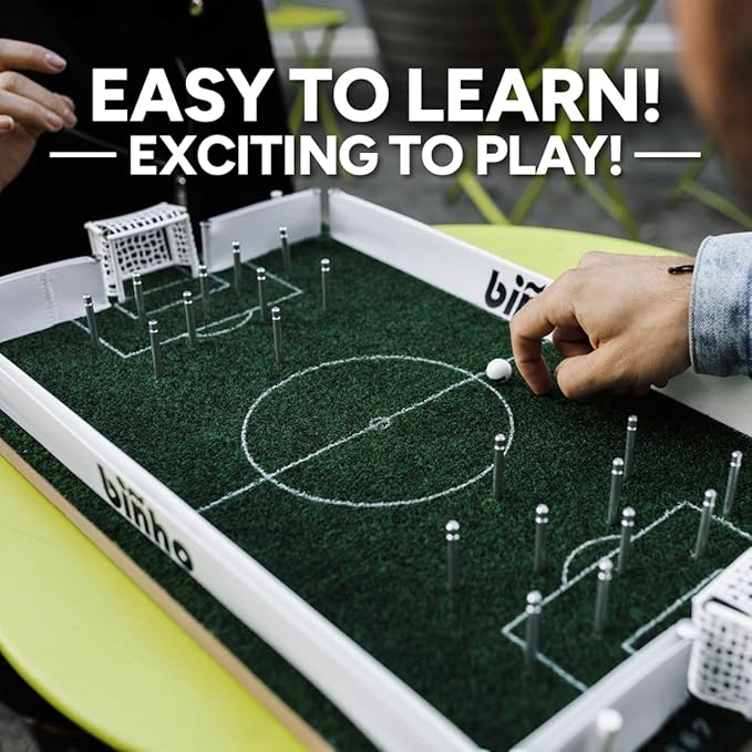 Binho Board Classic Board Game Green Turf - 2-Player Fast-Paced Finger Flicker Pinball Family Board Games - Portable Tabletop Sports Game Set for Any Occasion