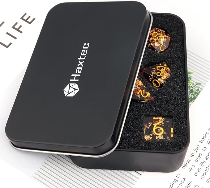 Haxtec DND Sharp Edge Resin Dice Set With Case, D&D Polyhedral Set for Dungeons and Dragons TTRPGs Gift